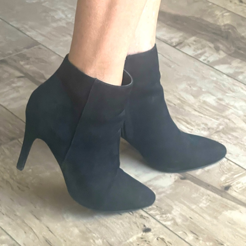 Ankle booties, black faux suede